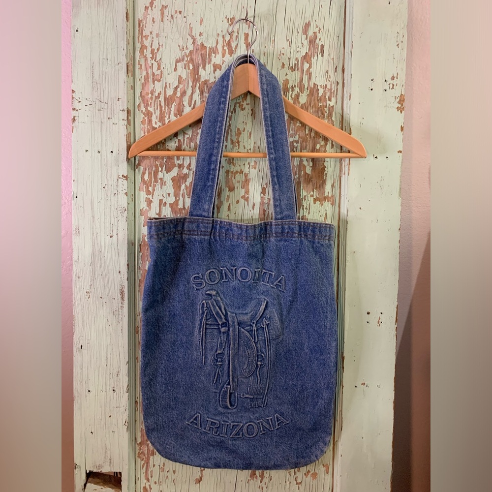 VTG Sonoita Arizona Blue denim saddle scene bag Preloved good condition